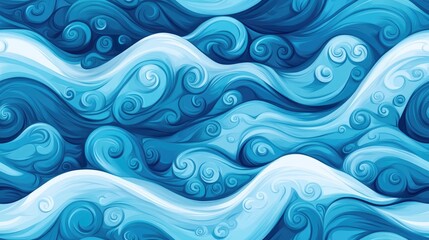 Fototapeta premium Seamless hand drawn pattern in Kerala mural style featuring waves and water Illustration
