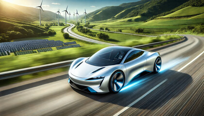 Fototapeta premium futuristic eco-friendly car a wide highway