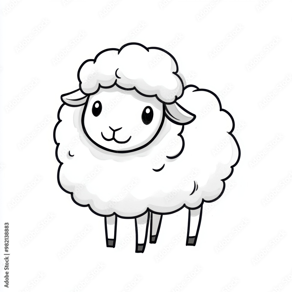 Sticker Cute Sheep Illustration.