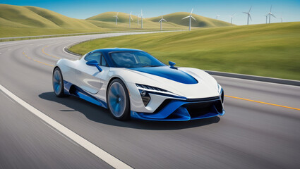 Obraz premium futuristic eco-friendly car a wide highway