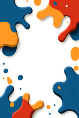 Colorful abstract background with splash shapes in blue, orange, and red, perfect for creative designs and artistic presentations.