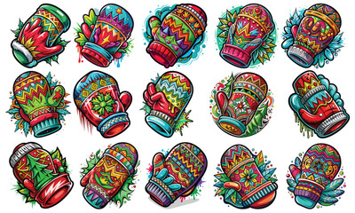 Fototapeta premium Christmas Mitten T-shirt Design, Hand-drawn vector illustration on a clean white background, Icon Concept isolated. High-quality graphic art, perfect for eye-catching t-shirt designs.