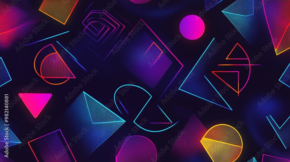 Poster abstract geometric pattern with neon shapes.