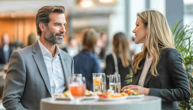 Business people having informal conversation during office party