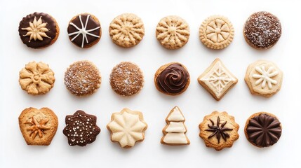 Fototapeta premium Delicious assortment of decorated cookies, featuring various shapes and colors, perfect for festive occasions or sweet treats.