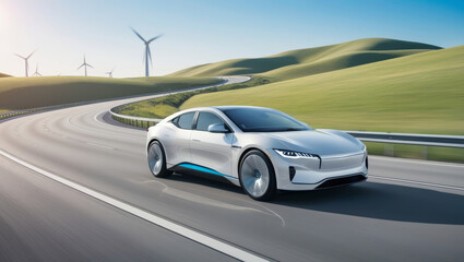 futuristic eco-friendly car a wide highway