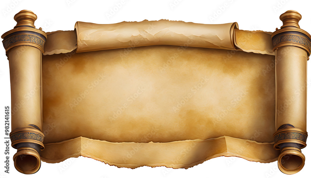 Poster old paper or parchment scroll ancient papyrus isolated on white background. generative ai.