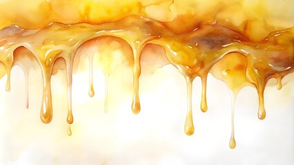 Golden honey dripping with smooth texture on white background for artistic composition
