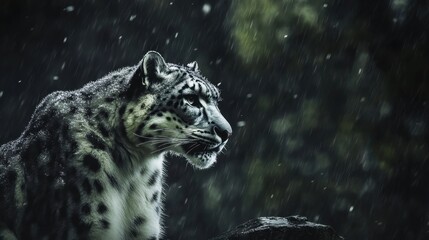 Obraz premium A snow leopard is standing in the rain