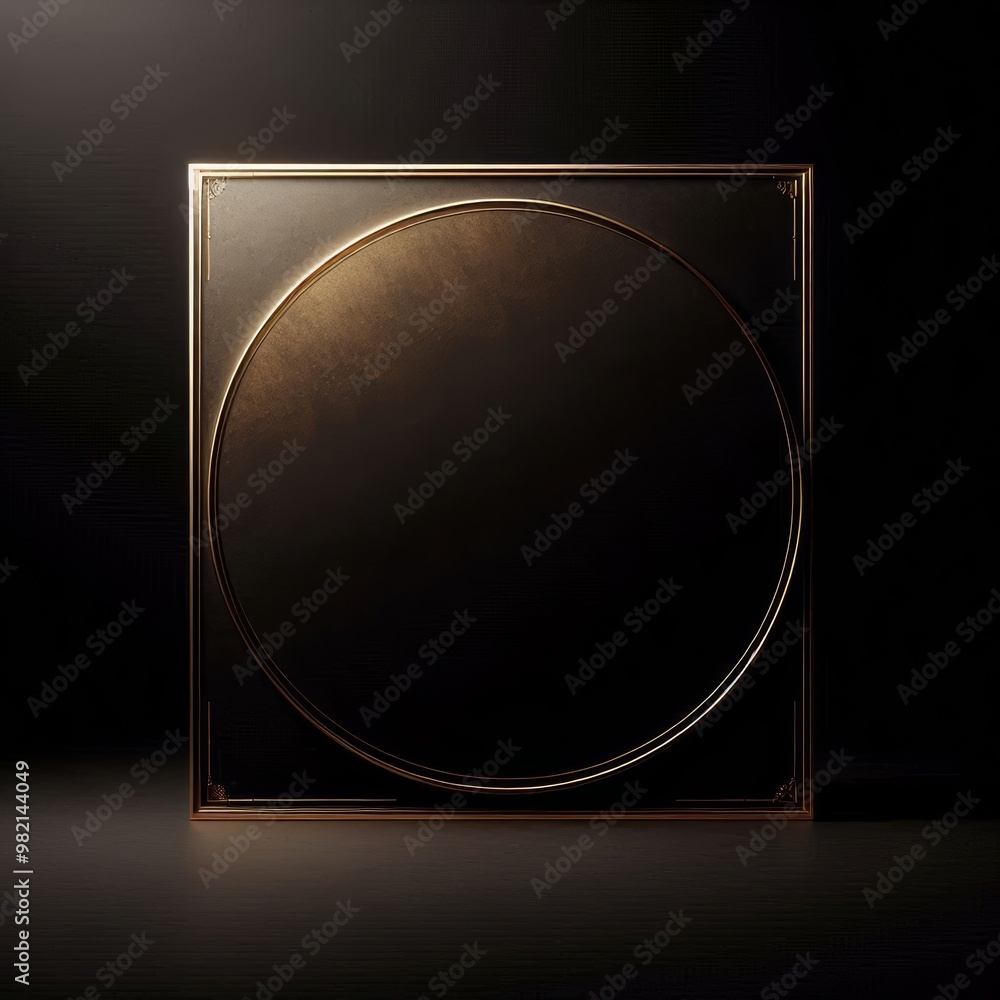 Poster elegant round frame with a dark, minimalist background creating a mysterious atmosphere.