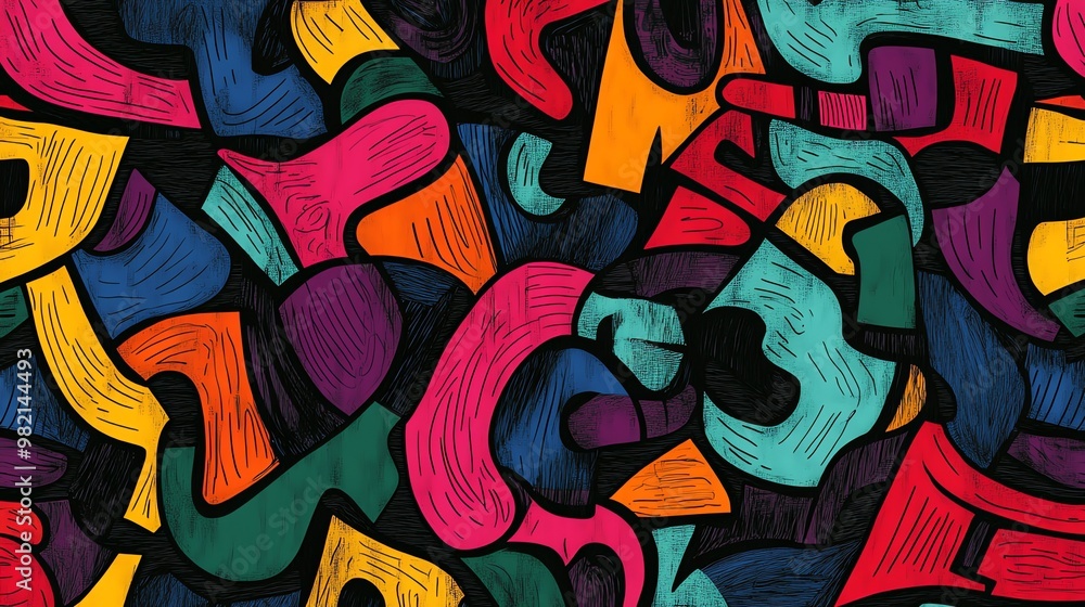 Poster abstract colorful pattern with textured shapes.