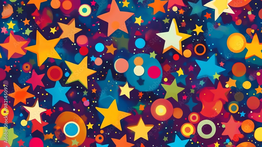 Poster abstract colorful pattern with stars and circles.