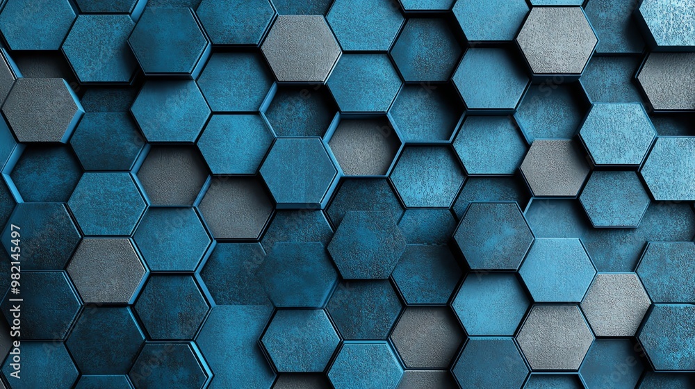 Aufkleber abstract geometric pattern of blue and gray hexagons, creating a modern and stylish design.