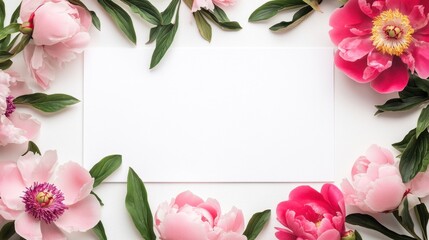 A white background with pink flowers and a blank space in the middle