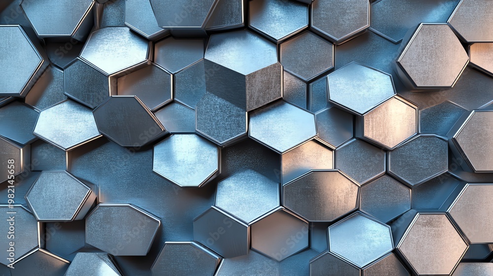 Poster abstract background of metallic hexagon shapes.