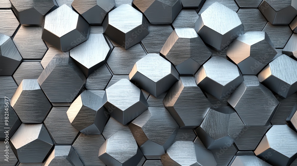 Poster abstract background of a metallic, geometric, hexagonal pattern.