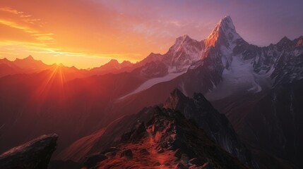 Obraz premium Majestic Mountain Range at Sunset - Breathtaking Landscape Photography