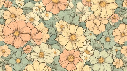 Seamless floral pattern with soft pastel colors.