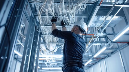 Technician Working on Server Room