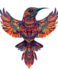 Fototapeta premium A vibrant, intricately designed hummingbird with colorful patterns and details.