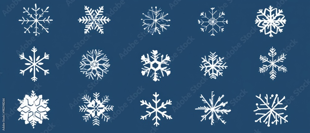 Poster simple design of snowflakes featuring grouped flakes that are easy to edit and customize in color