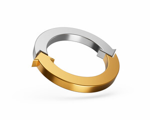 Silver And Gold Rounded Clockwise Arrow Loop Signifies Recycling Continuous Rotation 3D Illustration