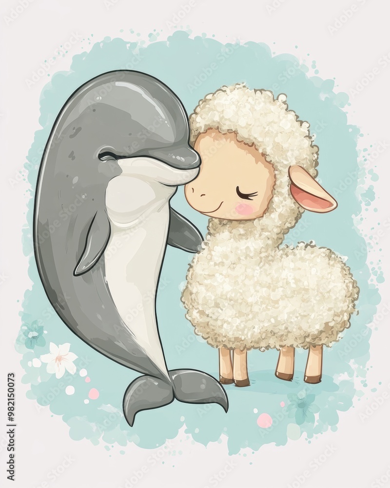 Sticker dolphin and lamb love.