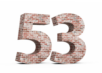 Number Fifty Three 53 Digit Made Of Old Grunge Texture Wall Of Bricks 3D Illustration