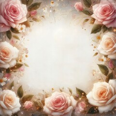 Beautiful floral frame with soft pink roses and delicate accents, perfect for invitations.