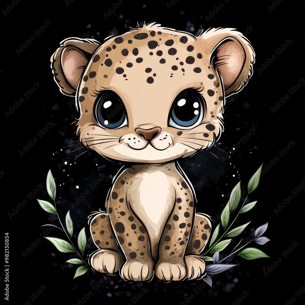 Sticker cute leopard cub.