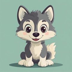 Cute Cartoon Husky Puppy.