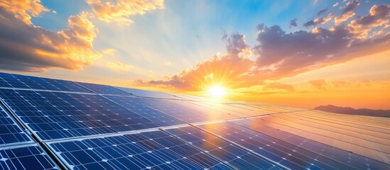 Renewable energy sustainable energy solar panels installed on a residential roof photovoltaic systems Mixed media with ample copy space