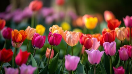 Fototapeta premium Colorful Tulips Blooming in a Spring Garden