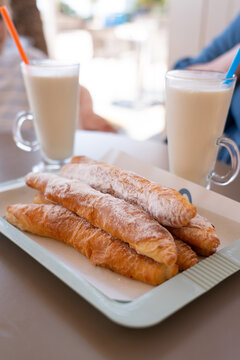 Horchata and typical fartons from Valencia, Spain
