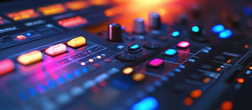 Close up of a video production switcher with selective focus