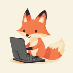 Obraz premium Fox On Laptop.