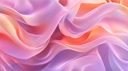 Obraz premium Liquid gradient waves in soft peach and light lavender, forming smooth, flowing curves against geometric angles in an abstract background.
