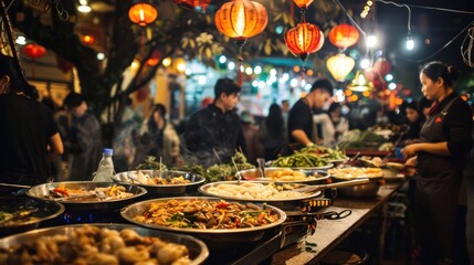 Vibrant Night Market Food Stall