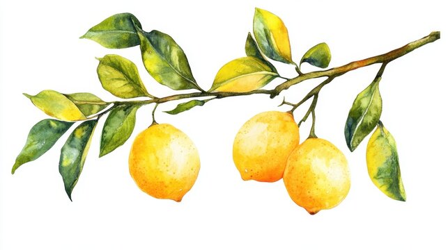 Watercolor Lemon tree branches seamless border,lemon set On a white background,Summer citrus fruit,Juicy colors,Hand drawn lemon set,Botanical illustration collection,Whole lemons,banner menu drink.