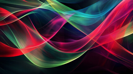 Abstract lines in vibrant shades of red, green, and blue intertwining on a dark background, forming an energetic and futuristic design.