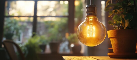 Illuminated glass bulb in a modern indoor setting Mixed media