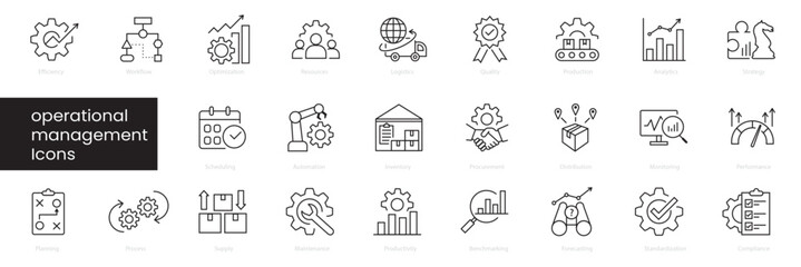 operational management line icon set. Editable stroke. Vector illustration.