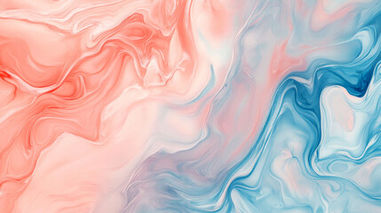 Obraz premium Liquid marble texture with soft coral and pastel blue, creating a smooth and flowing abstract pattern with subtle gradients.