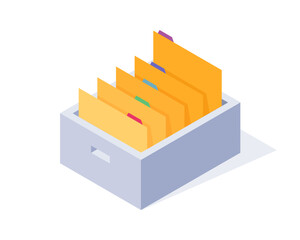 Row of folders. Organization of documents. Vector illustration in flat style.