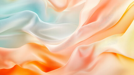 Obraz premium Soft fluid waves of creamy coral, pale yellow, and light blue, flowing effortlessly into each other in a smooth and delicate design.