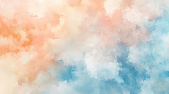 Soft and subtle watercolor oil painting background with pastel tones of peach, soft coral, and sky blue, blending softly for a serene abstract look.