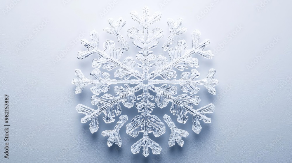 Poster delicate ice crystal snowflake with intricate patterns, resting on a soft, smooth surface, embodying