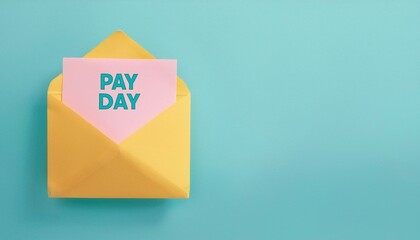 A vibrant yellow envelope with a pink note labeled 'Pay Day', symbolizing financial success and timely payments.
