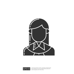 Line Icon of a Woman With Long Hair in a Collared Shirt

