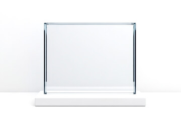 Transparent glass award on a white base, ideal for showcasing achievements or recognition in a minimalist design.